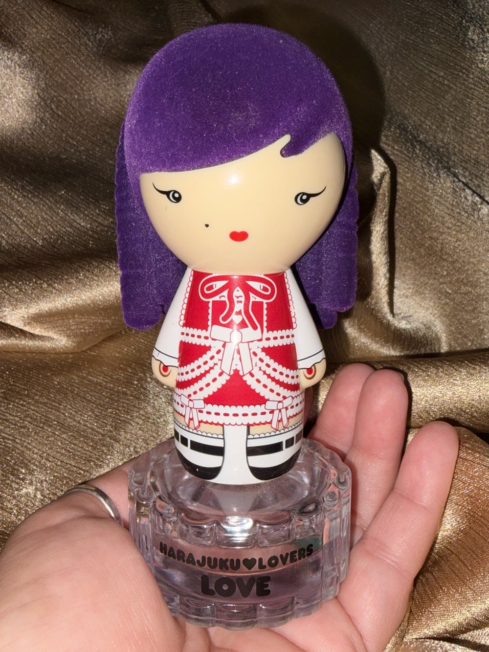 Harajuku Lovers Purple-Haired Doll Perfume Bottle with Red Dress
